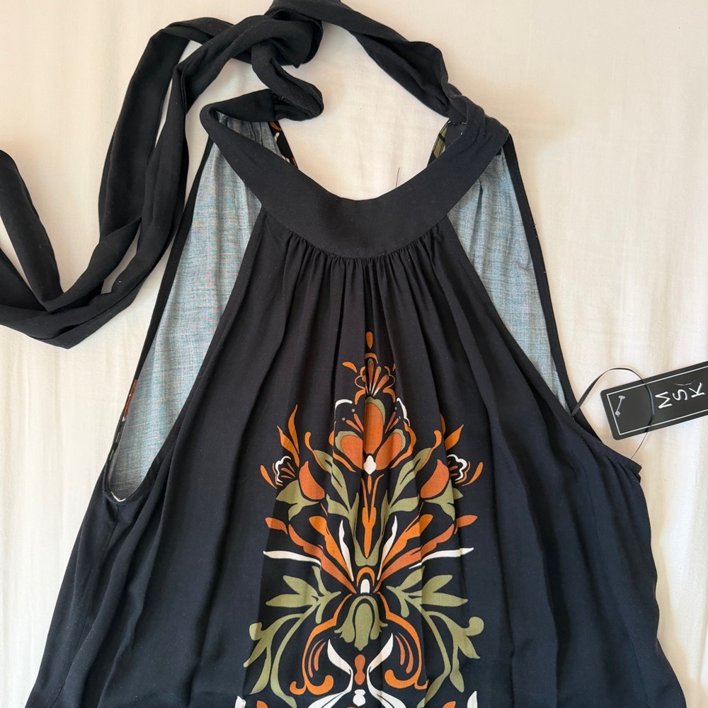 NWT MSK Size Large Black A-line Maxi Dress with floral Design - Picture 6 of 10
